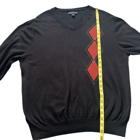 Kenneth Roberts Platinum Argyle Cotton Cashmere Blend Sweater V Neck Large - Picture 3 of 7